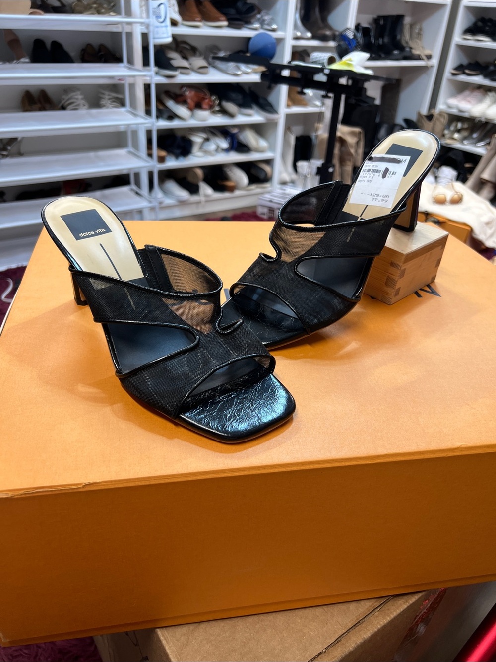 🔥 Dolce Vita Black Strappy Mesh & Leather Heeled Mules size 9 like new